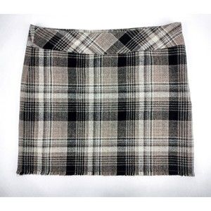 Eddie Bauer A Line Brown Plaid Skirt Wool Blend Fringed Lined Womens Size 16
